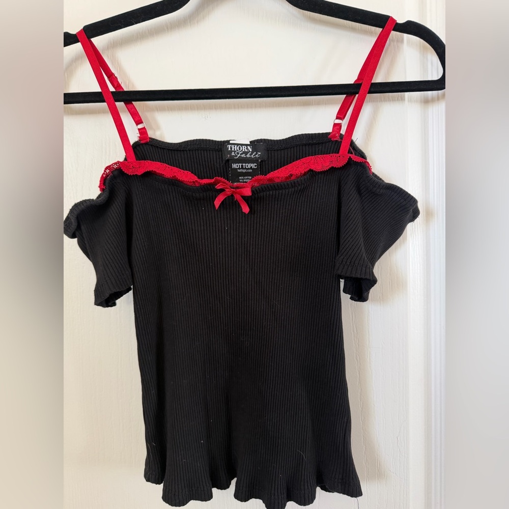 🔥 Thorn & Fable Lace Off The Shoulder Crop Top.  Size S
